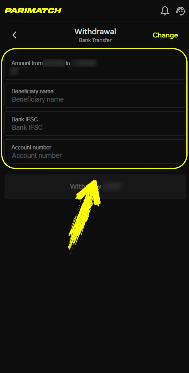Enter Withdrawal Details accurately and securely to request a cash-out from Parimatch.